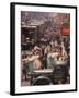 Racks of Dresses Steered by Pushboys Along Crowded Sidewalks in Garment District-null-Framed Photographic Print