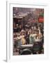 Racks of Dresses Steered by Pushboys Along Crowded Sidewalks in Garment District-null-Framed Photographic Print