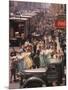 Racks of Dresses Steered by Pushboys Along Crowded Sidewalks in Garment District-null-Mounted Photographic Print