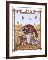 Racoon, Squirrel and Rabbit with Fall Leaves-Wendy Edelson-Framed Giclee Print