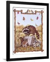 Racoon, Squirrel and Rabbit with Fall Leaves-Wendy Edelson-Framed Giclee Print