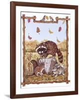 Racoon, Squirrel and Rabbit with Fall Leaves-Wendy Edelson-Framed Giclee Print