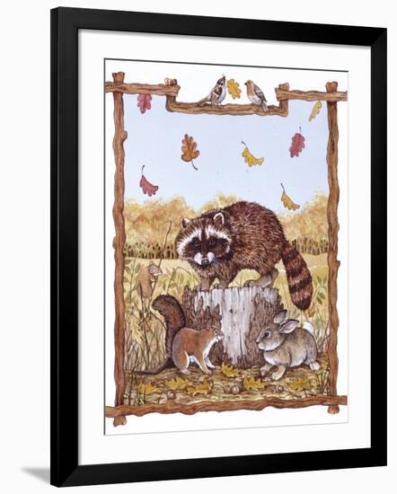 Racoon, Squirrel and Rabbit with Fall Leaves-Wendy Edelson-Framed Giclee Print