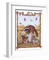 Racoon, Squirrel and Rabbit with Fall Leaves-Wendy Edelson-Framed Giclee Print