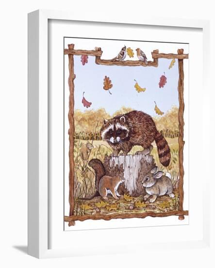 Racoon, Squirrel and Rabbit with Fall Leaves-Wendy Edelson-Framed Giclee Print