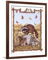 Racoon, Squirrel and Rabbit with Fall Leaves-Wendy Edelson-Framed Giclee Print