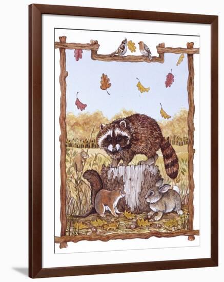 Racoon, Squirrel and Rabbit with Fall Leaves-Wendy Edelson-Framed Giclee Print