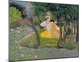 Radha and Krishna Embrace in a Grove of Flowering Trees, c.1780-null-Mounted Giclee Print