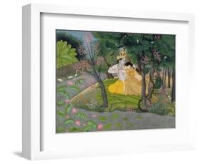 Radha and Krishna Embrace in a Grove of Flowering Trees, c.1780-null-Framed Giclee Print