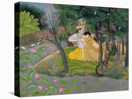 Radha and Krishna Embrace in a Grove of Flowering Trees, c.1780-null-Stretched Canvas