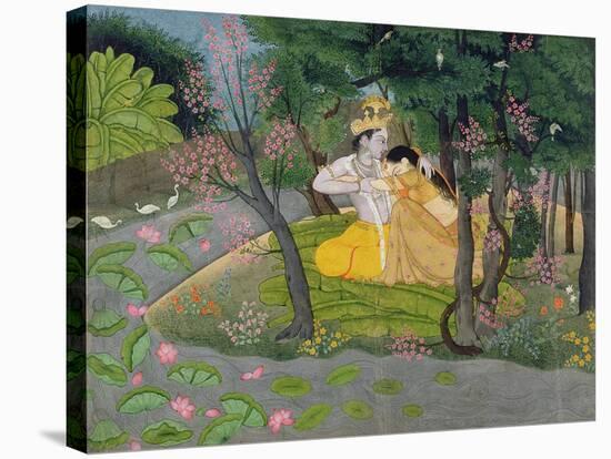 Radha and Krishna Embrace in a Grove of Flowering Trees, c.1780-null-Stretched Canvas