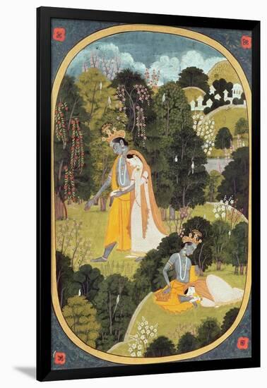 Radha and Krishna Walking in a Grove, Kangra, Himachal Pradesh, 1820-25-null-Framed Giclee Print