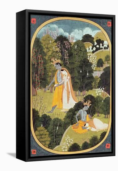 Radha and Krishna Walking in a Grove, Kangra, Himachal Pradesh, 1820-25-null-Framed Stretched Canvas