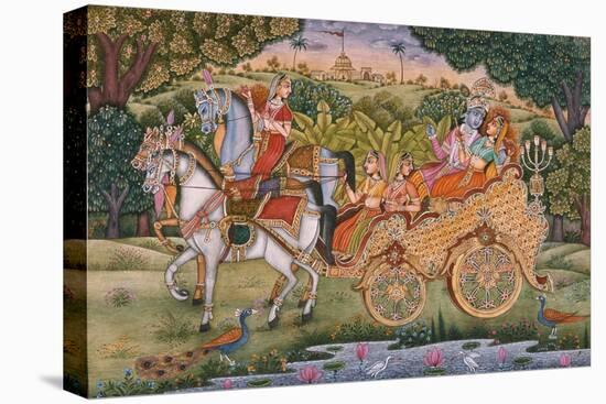 Radha and Krishna-Indian School-Stretched Canvas