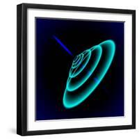 Radial Sonar Waves from Blue Ray in the Dark-Swill Klitch-Framed Art Print