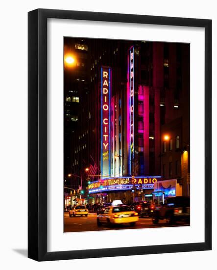 Radio City Music Hall and Yellow Cab by Night, Manhattan, Times Square, New York City, US, USA-Philippe Hugonnard-Framed Photographic Print