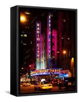 Radio City Music Hall and Yellow Cab by Night, Manhattan, Times Square, New York City, US, USA-Philippe Hugonnard-Framed Stretched Canvas