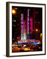 Radio City Music Hall and Yellow Cab by Night, Manhattan, Times Square, New York City, US, USA-Philippe Hugonnard-Framed Premium Photographic Print