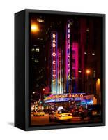 Radio City Music Hall and Yellow Cab by Night, Manhattan, Times Square, New York City, US, USA-Philippe Hugonnard-Framed Stretched Canvas