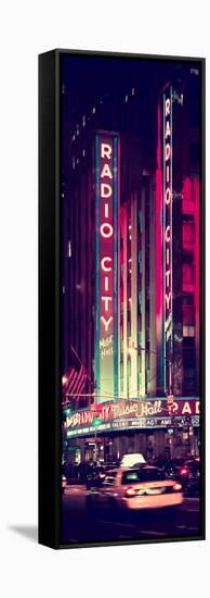 Radio City Music Hall and Yellow Cab by Night, Manhattan, Times Square, New York City-Philippe Hugonnard-Framed Stretched Canvas