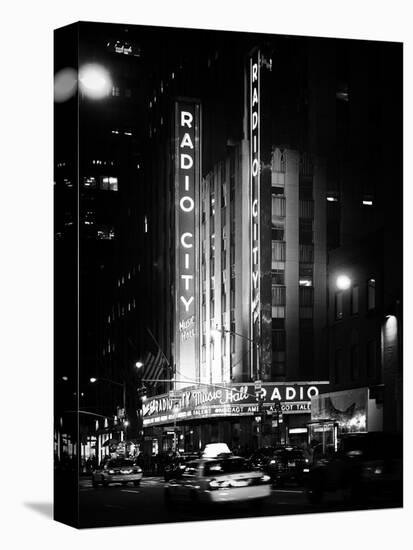 Radio City Music Hall and Yellow Cab by Night, Manhattan, Times Square, NYC, Old Classic-Philippe Hugonnard-Stretched Canvas