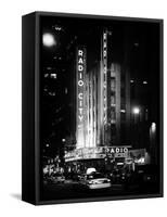 Radio City Music Hall and Yellow Cab by Night, Manhattan, Times Square, NYC, Old Classic-Philippe Hugonnard-Framed Stretched Canvas