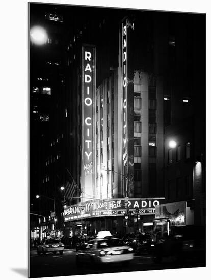 Radio City Music Hall and Yellow Cab by Night, Manhattan, Times Square, NYC, Old Classic-Philippe Hugonnard-Mounted Premium Photographic Print