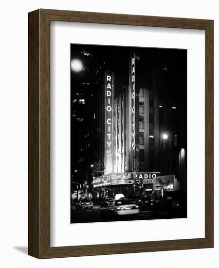 Radio City Music Hall and Yellow Cab by Night, Manhattan, Times Square, NYC, Old Classic-Philippe Hugonnard-Framed Photographic Print