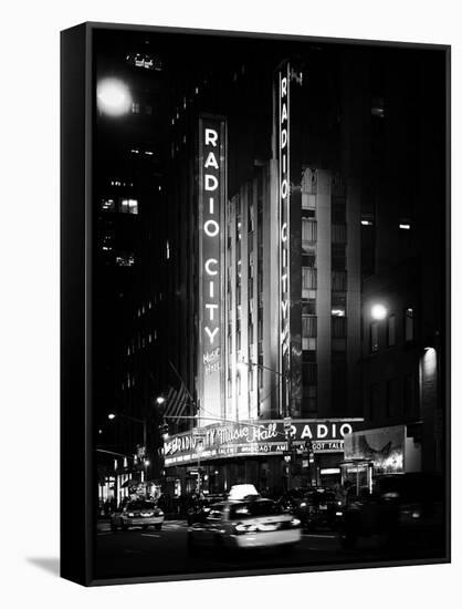 Radio City Music Hall and Yellow Cab by Night, Manhattan, Times Square, NYC, Old Classic-Philippe Hugonnard-Framed Stretched Canvas