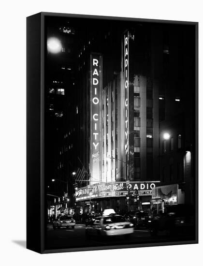 Radio City Music Hall and Yellow Cab by Night, Manhattan, Times Square, NYC, Old Classic-Philippe Hugonnard-Framed Stretched Canvas