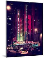 Radio City Music Hall and Yellow Cab by Night, Manhattan, Times Square, NYC, Old Vintage Colors-Philippe Hugonnard-Mounted Photographic Print