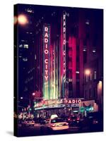 Radio City Music Hall and Yellow Cab by Night, Manhattan, Times Square, NYC, Old Vintage Colors-Philippe Hugonnard-Stretched Canvas