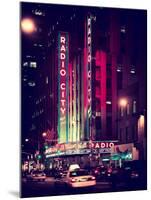 Radio City Music Hall and Yellow Cab by Night, Manhattan, Times Square, NYC, Old Vintage Colors-Philippe Hugonnard-Mounted Premium Photographic Print