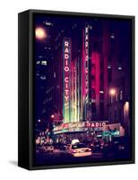 Radio City Music Hall and Yellow Cab by Night, Manhattan, Times Square, NYC, Old Vintage Colors-Philippe Hugonnard-Framed Stretched Canvas