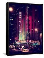 Radio City Music Hall and Yellow Cab by Night, Manhattan, Times Square, NYC, Old Vintage Colors-Philippe Hugonnard-Framed Stretched Canvas