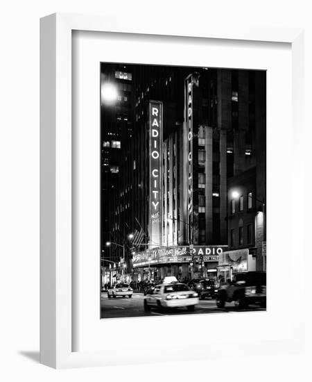 Radio City Music Hall and Yellow Cab by Night, Manhattan, Times Square, NYC, USA-Philippe Hugonnard-Framed Photographic Print