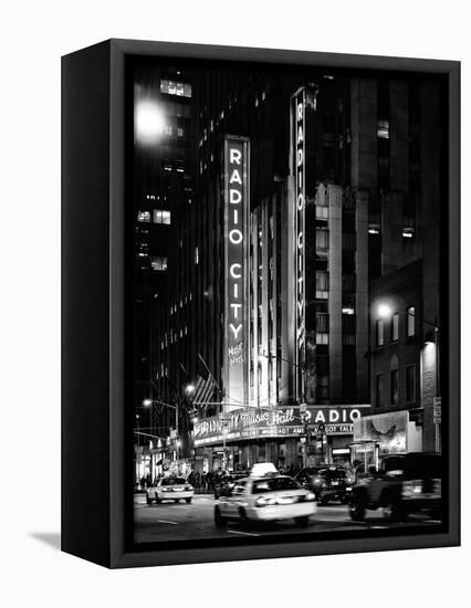 Radio City Music Hall and Yellow Cab by Night, Manhattan, Times Square, NYC, USA-Philippe Hugonnard-Framed Stretched Canvas