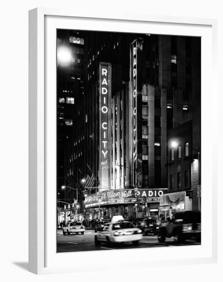 Radio City Music Hall and Yellow Cab by Night, Manhattan, Times Square, NYC, USA-Philippe Hugonnard-Framed Premium Photographic Print