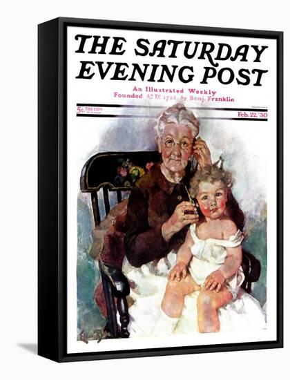 "Radio Days," Saturday Evening Post Cover, February 22, 1930-Ellen Pyle-Framed Stretched Canvas