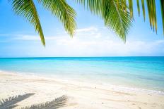 Beautiful Island with Ocean Wave on Sandy Beach and Coconut Tree-raditya-Framed Stretched Canvas