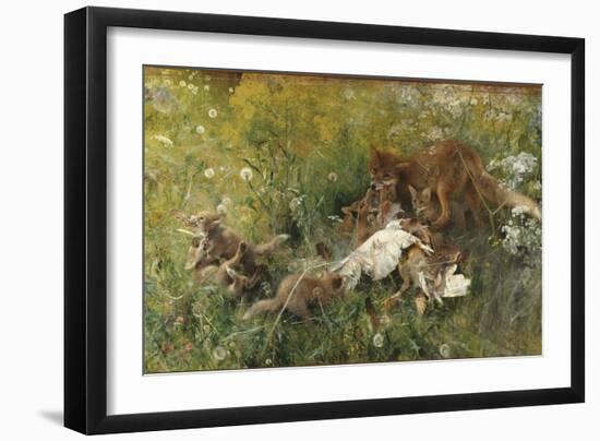 Rävfamilj A Fox Family. Date/Period: 1886. Painting. Oil on canvas. Height: 1,120 mm (44.09 in);...-BRUNO LILJEFORS-Framed Premium Giclee Print