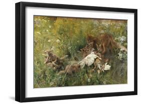 Rävfamilj A Fox Family. Date/Period: 1886. Painting. Oil on canvas. Height: 1,120 mm (44.09 in);...-BRUNO LILJEFORS-Framed Premium Giclee Print