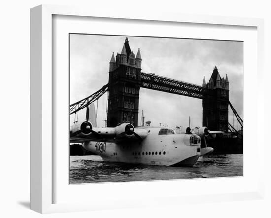 Raf Suderland Flying-Boat Moored Next to Tower Bridge, Thames River, September 1950-null-Framed Premium Photographic Print