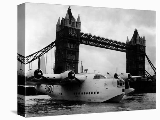 Raf Suderland Flying-Boat Moored Next to Tower Bridge, Thames River, September 1950-null-Stretched Canvas