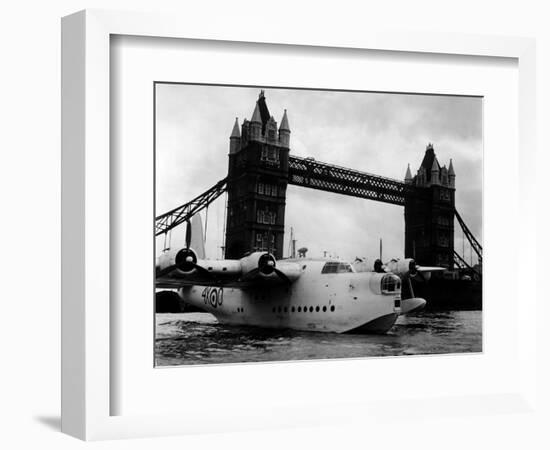 Raf Suderland Flying-Boat Moored Next to Tower Bridge, Thames River, September 1950-null-Framed Photographic Print