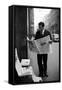 Raf Vallone Reading the Newspaper Corriere Della Sera in the Street-null-Framed Stretched Canvas