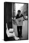 Raf Vallone Reading the Newspaper Corriere Della Sera in the Street-null-Framed Stretched Canvas