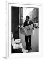 Raf Vallone Reading the Newspaper Corriere Della Sera in the Street-null-Framed Photographic Print