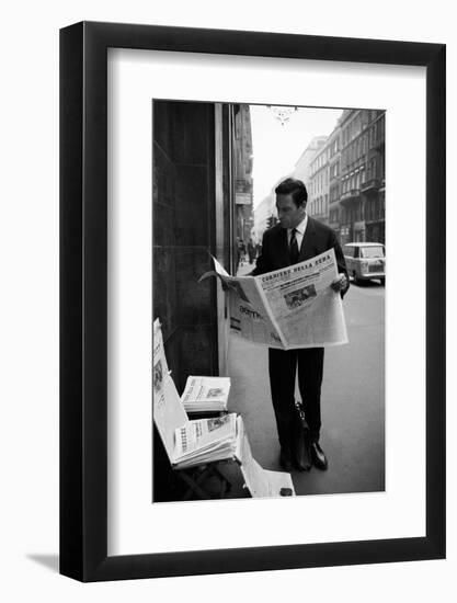 Raf Vallone Reading the Newspaper Corriere Della Sera in the Street-null-Framed Photographic Print