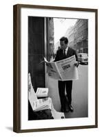 Raf Vallone Reading the Newspaper Corriere Della Sera in the Street-null-Framed Photographic Print